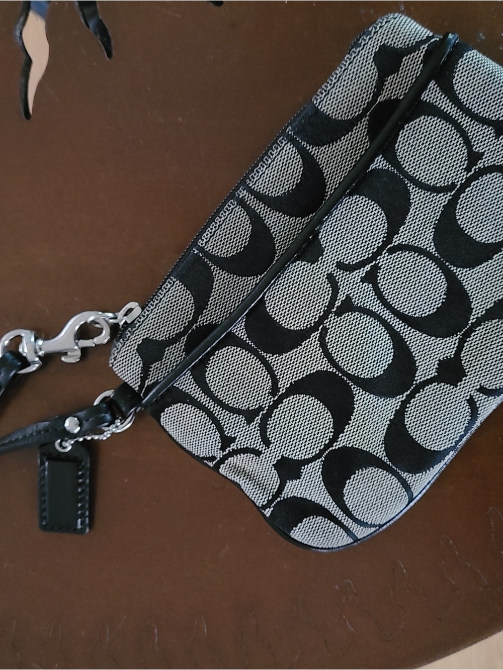 Coach Black and Gray Signature Canvas Wristlet
